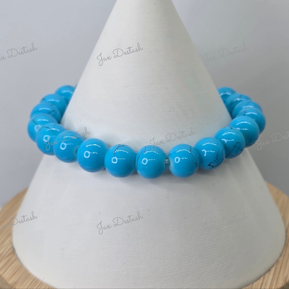 Blue & Black Swirl Beaded Bracelet BR218